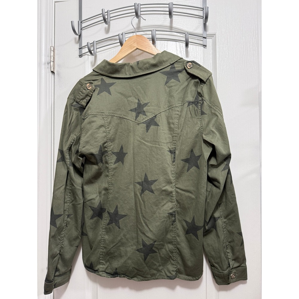 Knox Rose Womens XL Olive Green Star Print Utility Button Down Shirt Jacket - Picture 16 of 16